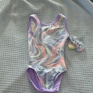 Girls Swirl Print One-Piece Bodysuit in Pastel Purple Trim